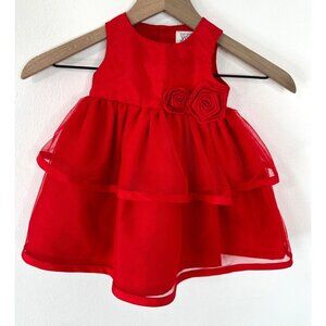 Carters Just One You Dress Girls 9M Red Sleeveless Floral Ruffle Special Occasio